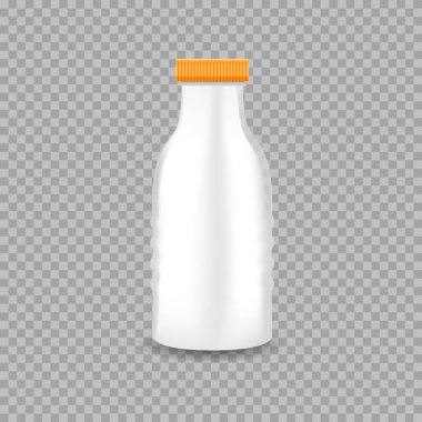 Bir süt ile gerçekçi şeffaf plastik şişe. Vektör çizim.