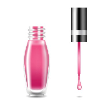 Gerçekçi oje 3d vektör çizim, şablon mockup cam şişe. 