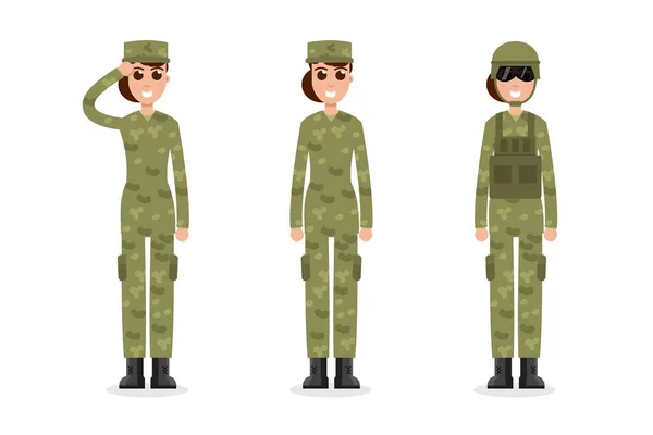 Γυναίκα Στρατιώτες Αμερικανικού Στρατού Στο Καμουφλάζ Εικονογράφηση Διάνυσμα — Διανυσματικό Αρχείο