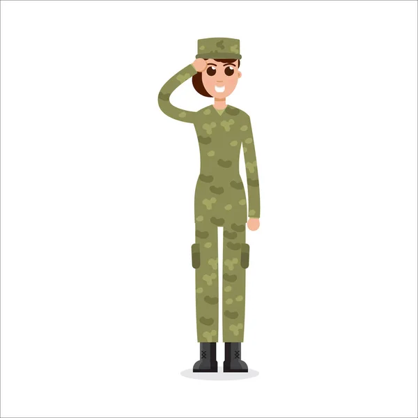 Vrouw Army Soldier Camouflage Vectorillustratie — Stockvector