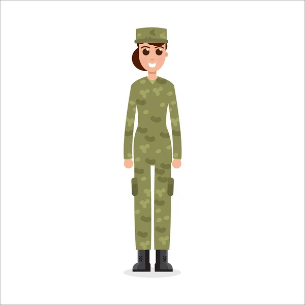 Kvinna Army Soldat Kamouflage Vektorillustration — Stock vektor