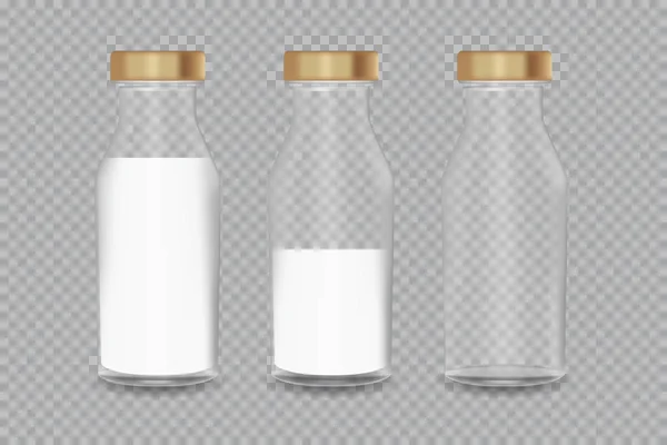 Realistische Transparente Glasflaschen Mit Milch Vektorillustration — Stockvektor