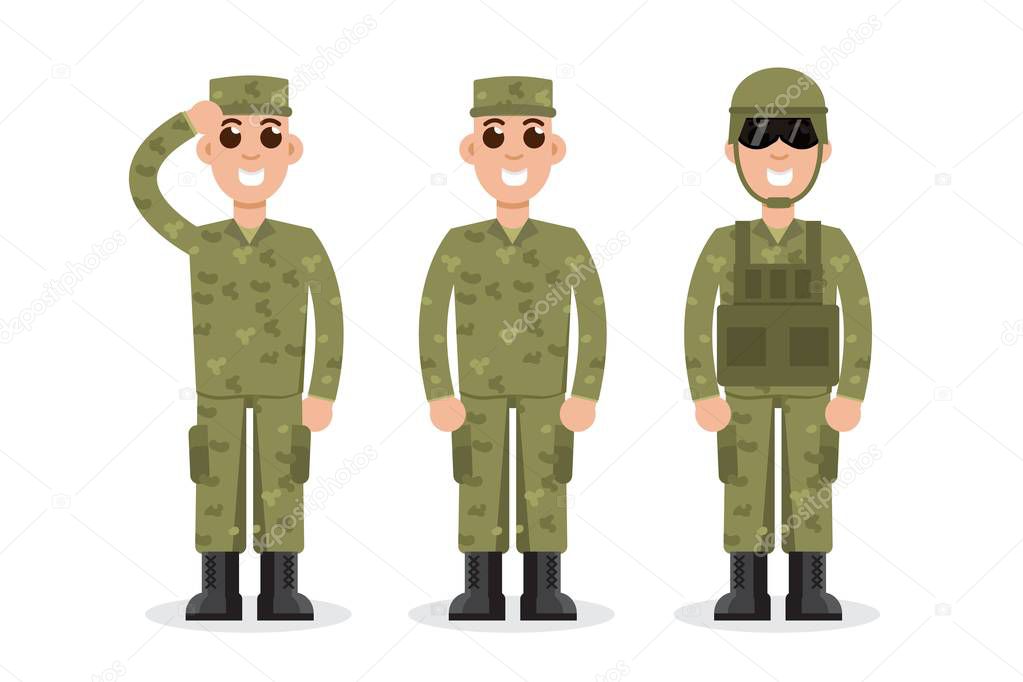 Man US Army soldiers  in camouflage.  Vector illustration.