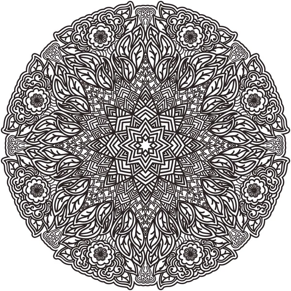 Black mandala for coloring. Isolated element colouring page. Art design. Unusual pattern in Indian style tattoo. Outline flower. — Stock Vector