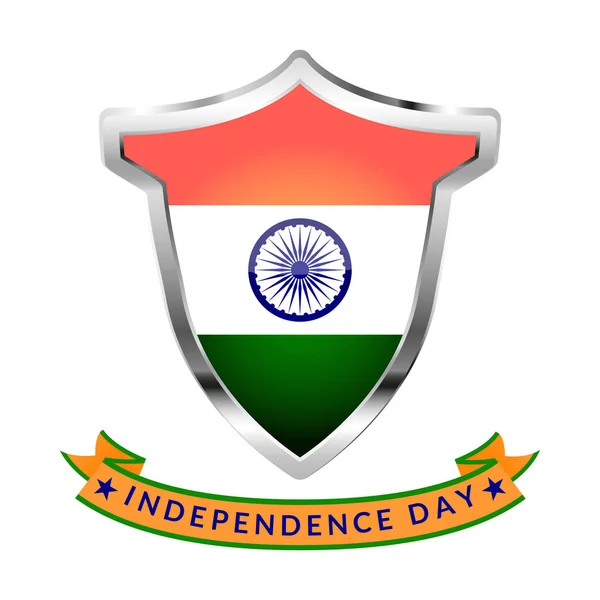 Ícone de prata com bandeira da Índia e inscrição Dia da Independência isolado no fundo branco . — Vetor de Stock