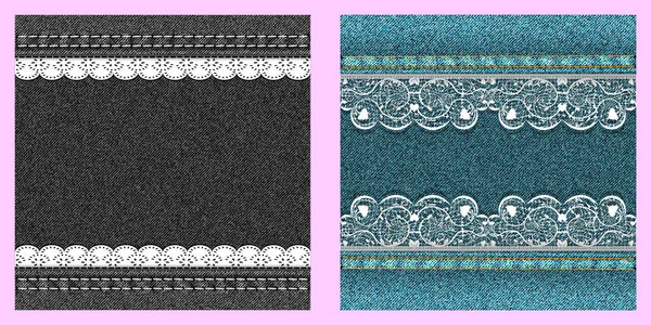 Set de dos texturas de mezclilla con encaje . — Archivo Imágenes Vectoriales