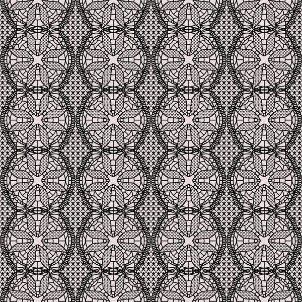 Sömlös lacy svart blommig bakgrund. Styling Handgjorda virka. — Stock vektor