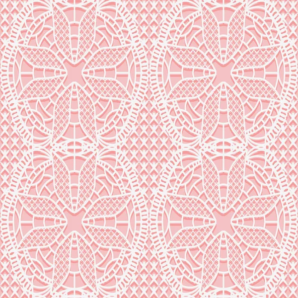 Textura de encaje sin costuras con flores blancas sobre un fondo rosa . — Archivo Imágenes Vectoriales