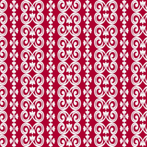 Motivo geometrico senza cuciture in stile orientale della pittura. Elementi decorativi bianchi su sfondo rosso . — Vettoriale Stock