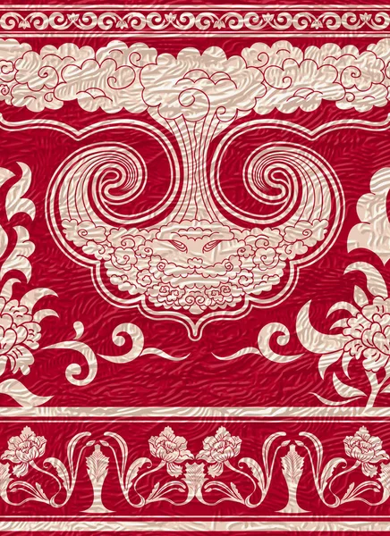 Conjunto de bordes sin costura sobre fondo rojo texturizado. Pintura china de estilo. Se puede utilizar como patrón de repetición . — Vector de stock