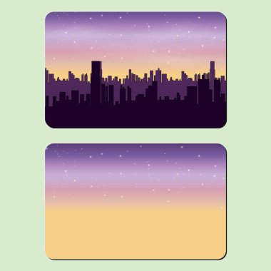 Bir kredi kartı örnek tasarımı. Gece şehir. Ön ve arka tarafı. Şablon.