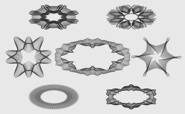 Set monochromer Guillocheelemente für die Gestaltung von Schutzschildern Diplome, Gutscheine oder Zertifikate, und so weiter. — Stockvektor