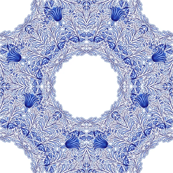 Blauwe Russisch of Chinees porselein naadloze patroon met bloemen mandala. — Stockvector