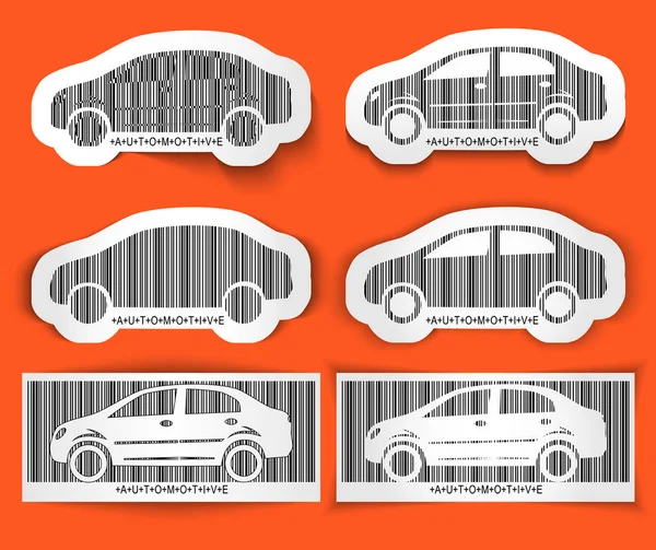 Ensemble d'étiquettes code-barres Automobile isolé sur orange. Concept de voiture lumineuse — Image vectorielle