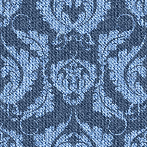 Fondo de mezclilla con patrón victoriano. Pantalones vaqueros sin costura azules con impresión ligera . — Vector de stock