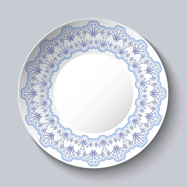 Piatto di ceramica ordinario. Pittura cinese su porcellana o in stile russo Gzhel. Illustrazione vettoriale — Vettoriale Stock