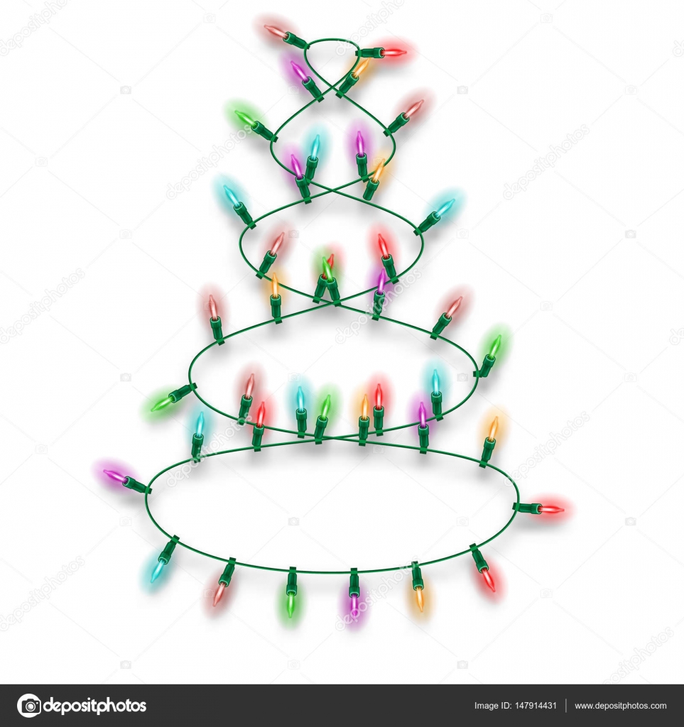 Luci colorate incandescente masterizzazione in ghirlanda elettrica sotto forma di albero di Natale per modello natale Holiday Greeting Card Design