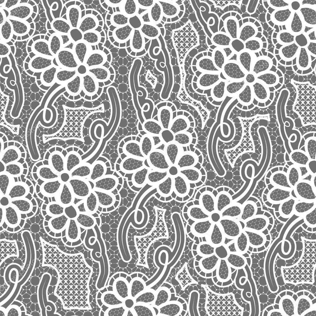 Lace dark seamless pattern with flowers on gray background
