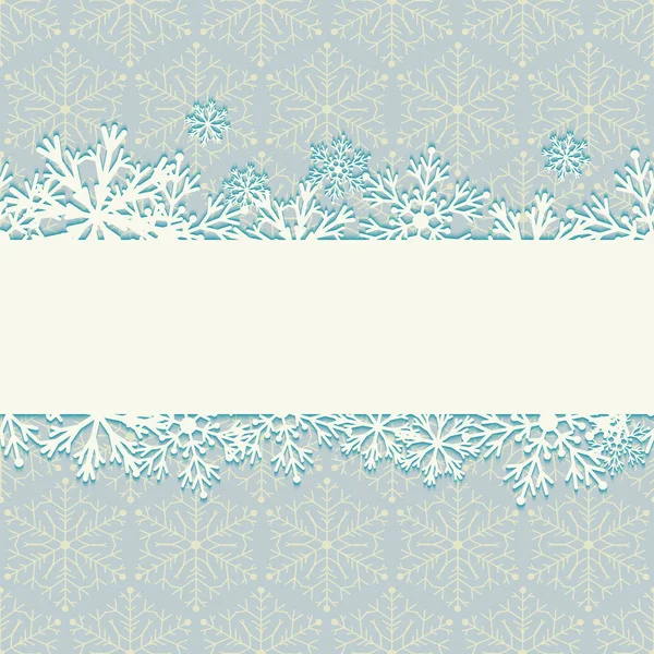Jul vinter bakgrund med snöflingor. Kontinuerlig horisontell remsa av snö på bakgrunden med snöflingor — Stock vektor