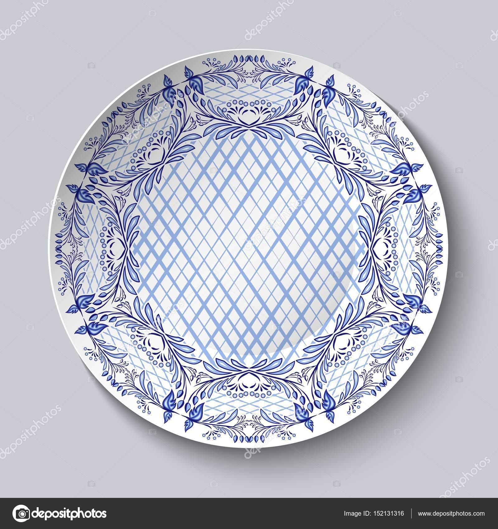 Dish painted with blue national patterns in the style of painting