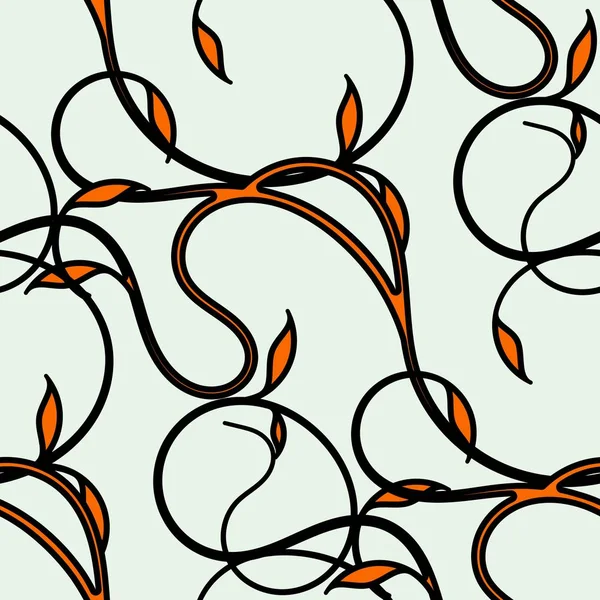Seamless mönster av creepers. Svart med orange lockar på ljus bakgrund. — Stock vektor