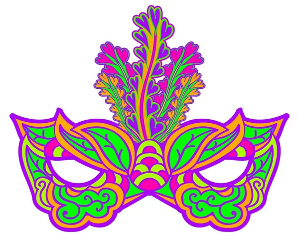 Máscara de carnaval multicolor con plumas aisladas en blanco. Elemento para el Mardi Gras . — Archivo Imágenes Vectoriales