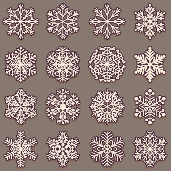 Colección de copos de nieve con sombra. Conjunto de elementos rosados para el diseño sobre fondo oscuro . — Archivo Imágenes Vectoriales
