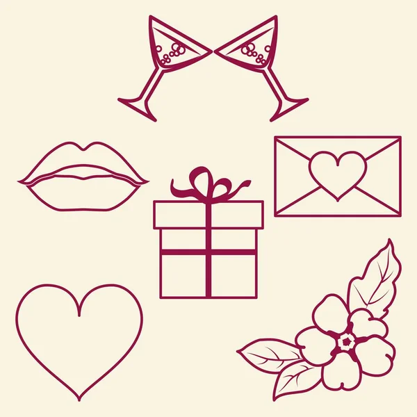 St. Valentine Day collection of line signs. — Stock Vector