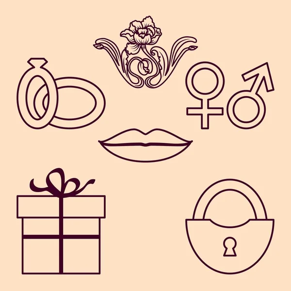 Set di icone sottili San Valentino. Isolato su rosa . — Vettoriale Stock