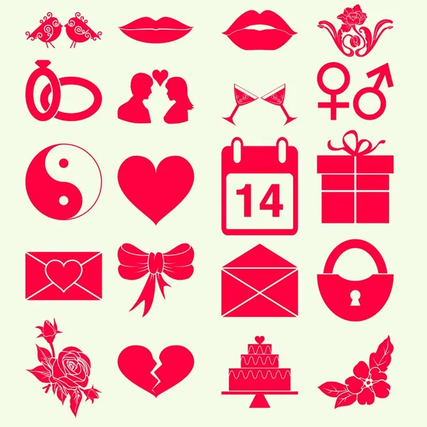 Set valentines jour férié icône monochrome rouge couleur isolée . — Image vectorielle