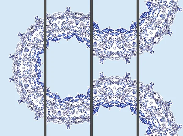 Conjunto de pancartas verticales con un patrón floral azul. La plantilla para la presentación de artículos y folletos con ornamentos étnicos en el estilo de la pintura de porcelana . — Archivo Imágenes Vectoriales