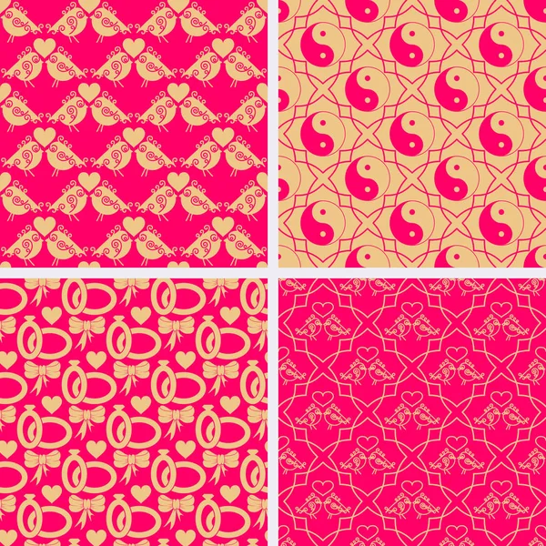 Valentine Day set of seamless patterns. Ornate pink with gold pattern. — Stock Vector