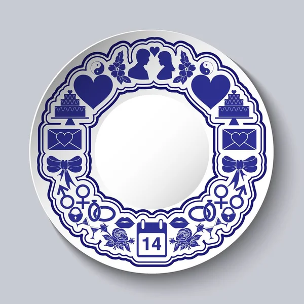 Assiette décorative Saint Valentin avec espace vide au milieu et sur les bords des icônes . — Image vectorielle