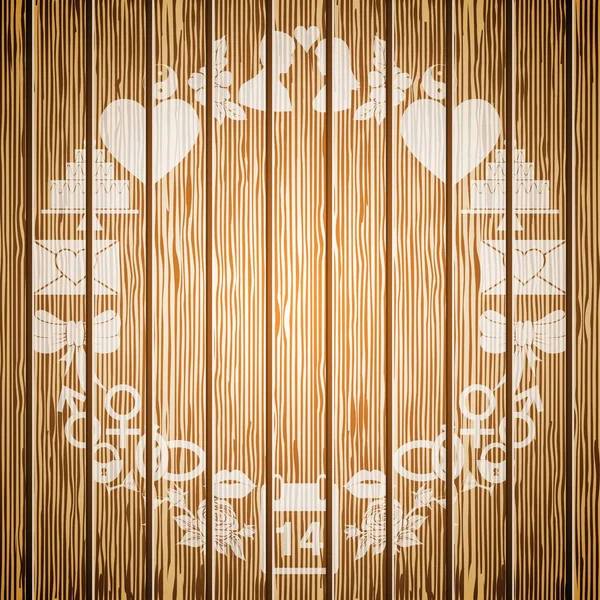 Rahmen der Elemente des Valentinstages auf dem Hintergrund texturiertes Holz. — Stockvektor