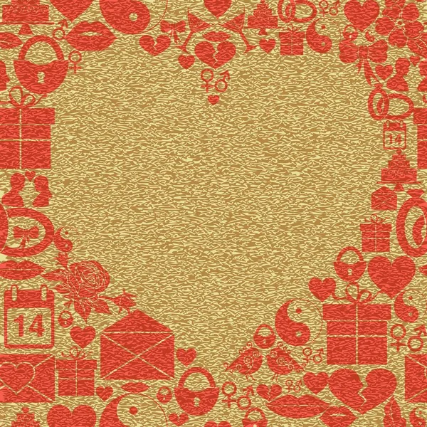 Valentinky den pozadí. Rámeček ve tvaru srdce na podklad s texturou. — Stockový vektor