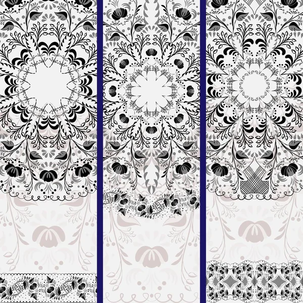Conjunto de pancartas verticales con mandala floral étnica . — Vector de stock