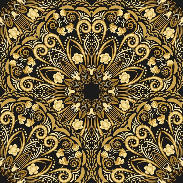 Orné motif sans couture de mandala doré sur fond noir . — Image vectorielle