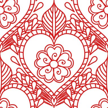 Mehdi beyaz zemin üzerine kırmızı çizgiler seamless modeli. Boho Hint stil süsleme dövme.