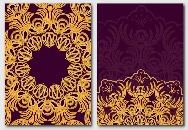 Modèles pour invitations à la conception et cartes de vœux. Mandala fleur orné décoré . — Image vectorielle