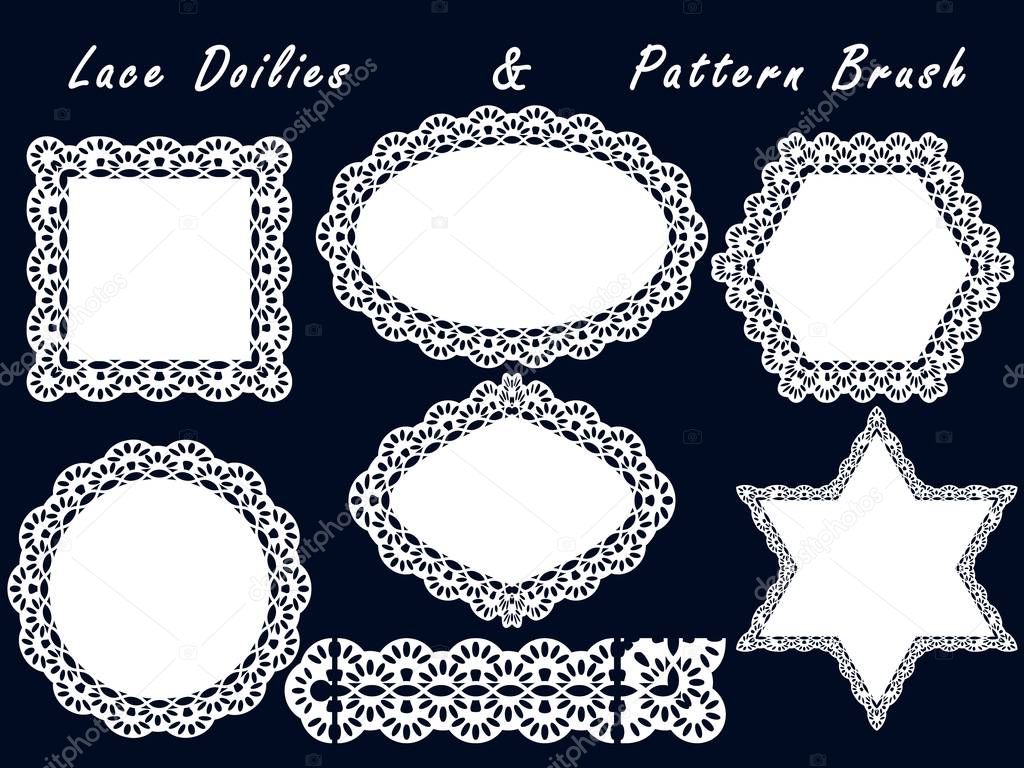 Set of lace napkins and pattern brush. For scrapbook, templates design baby shower, cards and invitations.