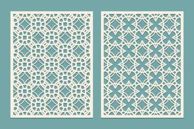 Lazer kesme Masası tasarım geometrik şekiller rakamları ile ölür. Kesme kağıt, ahşap, plastik-oryantal tarzı için şablon. Vektör çizim.