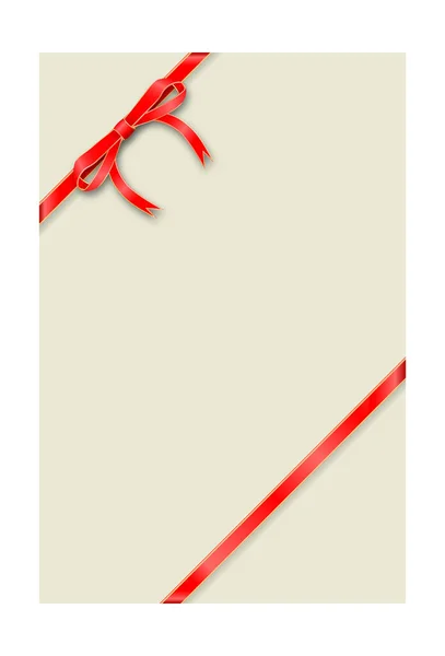 Karta na pozdrav Vertikální šablona svázaná tenkou červenou stuhou s mašlí. — Stockový vektor