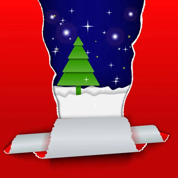 Noël et Nouvel An concept d'art du papier. Conception d'idées créatives. Modèle de conception d'arbre de Noël et de papier déchiré . — Image vectorielle