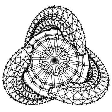Beyaz arkaplanda üç boyutlu tel çerçeve. Çizgiler ve noktalar birbirine bağlı geometrik çokgen nesne. Dijital konsept. Vektör illüstrasyonu