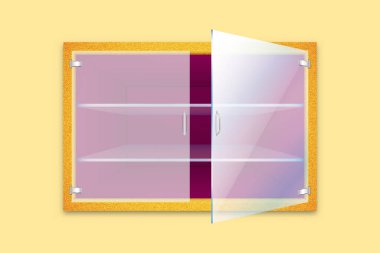 Boş altın desenli dolap ya da arka planda izole aralık cam kapaklı güvenli. Vektör illüstrasyonu