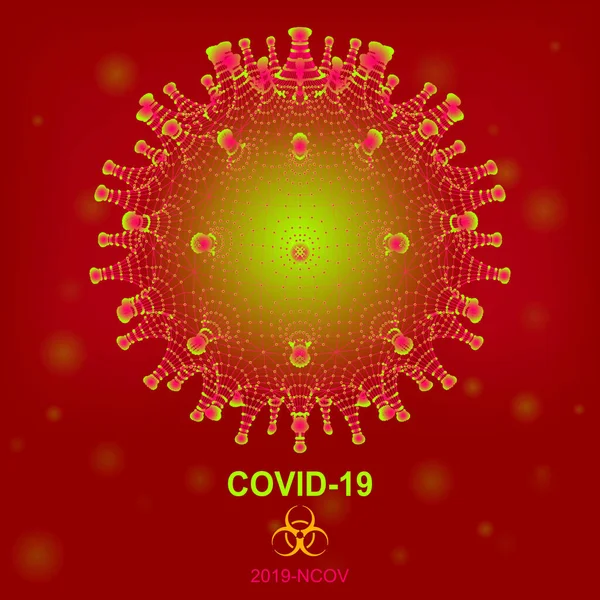 Infezione Coronavirus Flu Covid Segno Medico Poligonale Rosso Cina Patogeno — Vettoriale Stock