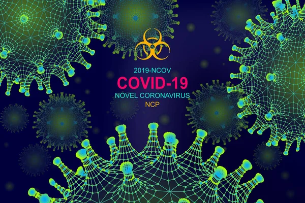Тло Низькими Поляризованими Зеленими Синіми Вірусними Клітинами Роман Coronavirus 2019 — стоковий вектор