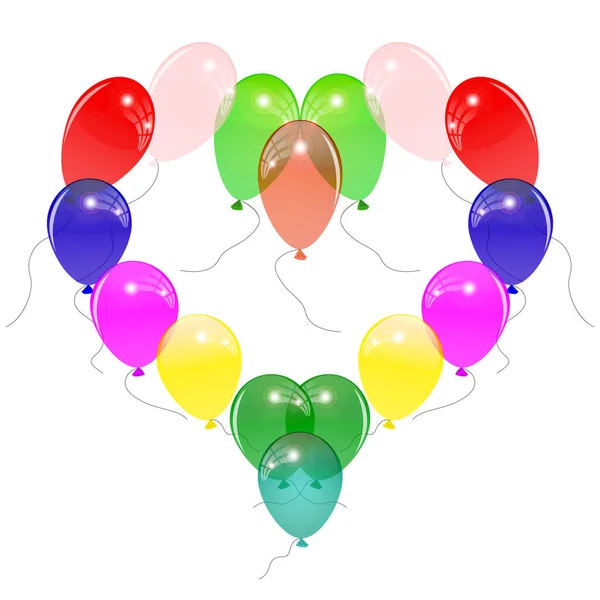 Hjärtformade Ballonger Som Isolerats Vit Bakgrund Glossy Flerfärgade Ballonger Bildar — Stock vektor