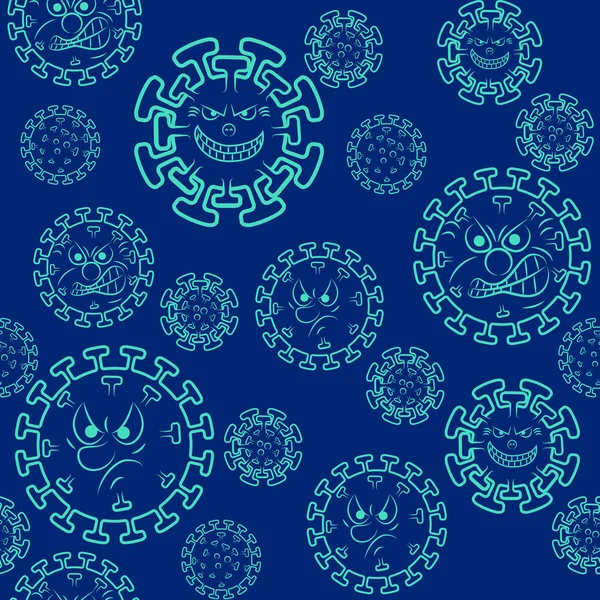 Patrón Sin Costuras Con Dibujos Animados Coronavirus 2019 Ncov Icono — Vector de stock