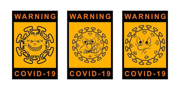 Set Cautela Pandemia Stop Novel Coronavirus Focolaio Covid Modello Disegni — Vettoriale Stock